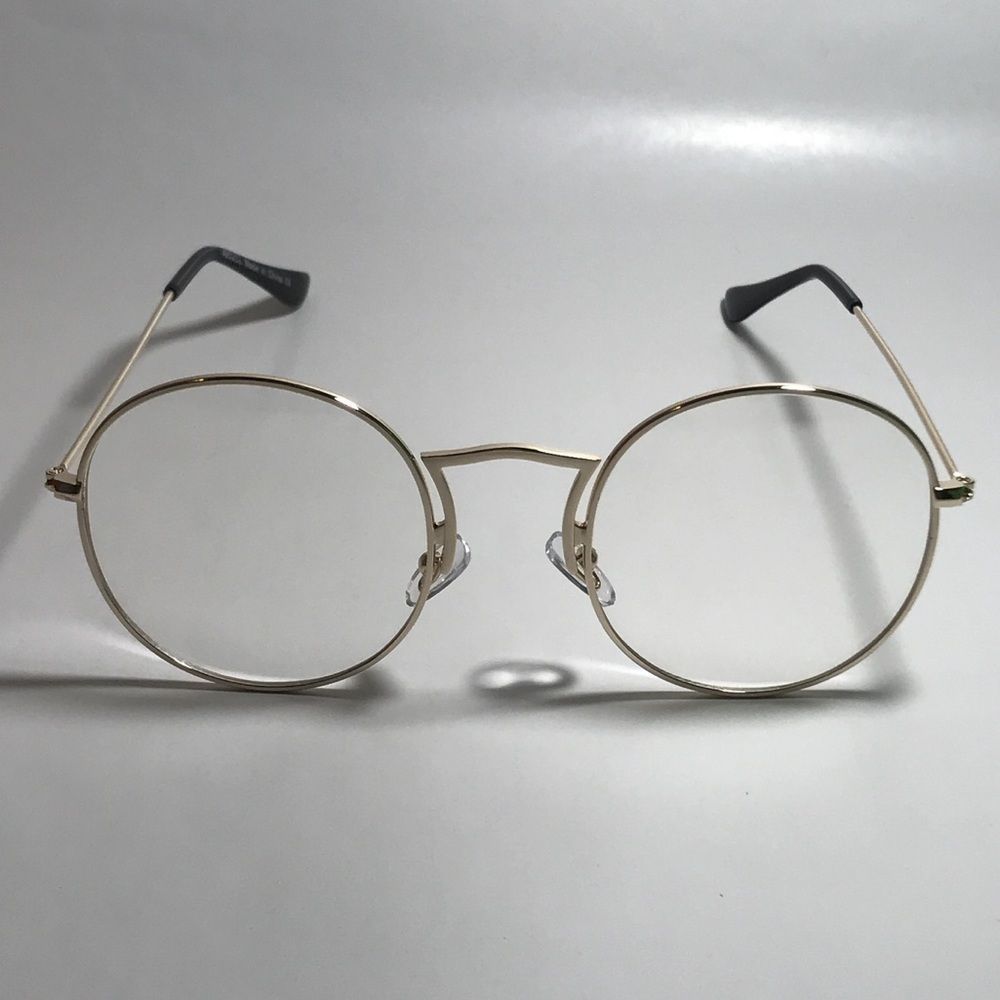 H16-1: gold Clear Lens Circle Glasses